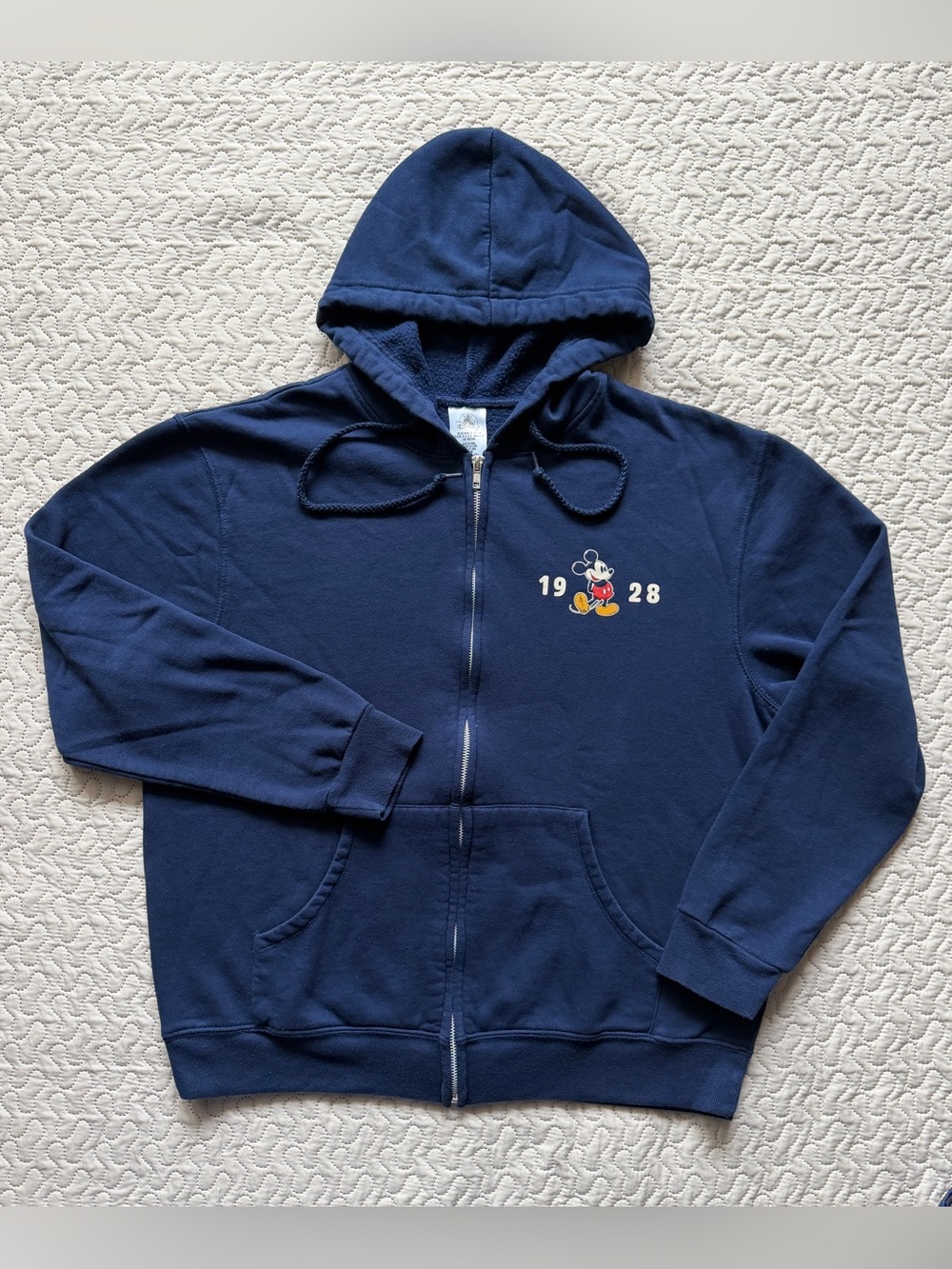 Disneyland Mickey Mouse 1928 Men’s Medium Navy Full Zip Hoodie Sweatshirt